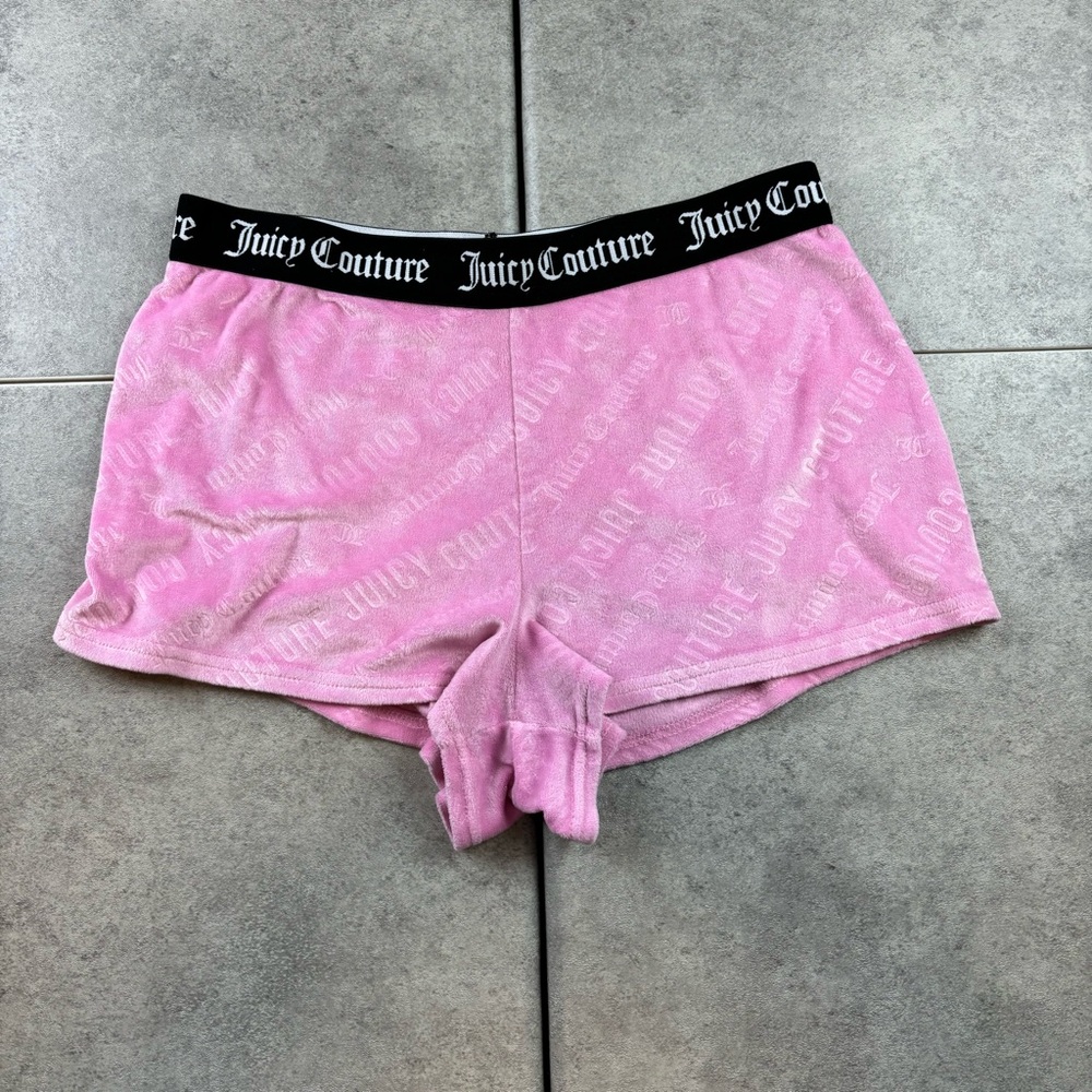 Juicy Couture Shorts Womens M Pink Velour Boxer Pajama Y2K Glamour Vintage 2000